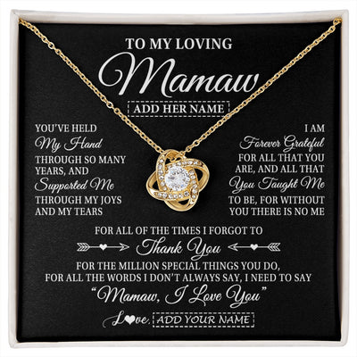 Love Knot Necklace 18K Yellow Gold Finish | 1 | Personalized To My Loving Mamaw Necklace From Granddaughter You've Help My Hand Mamaw Gift From Grandson Mamaw Birthday Mothers Day Gift Box Message Card | https://siriusteestore.