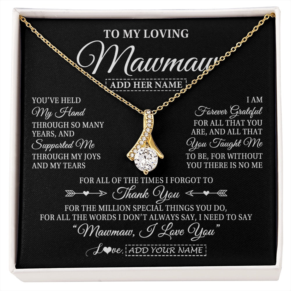 Alluring Beauty Necklace 18K Yellow Gold Finish | 1 | Personalized To My Loving Mawmaw Necklace From Granddaughter You've Help My Hand Mawmaw Gift From Grandson Mawmaw Birthday Mothers Day Gift Box Message Card | https://siriusteestore.