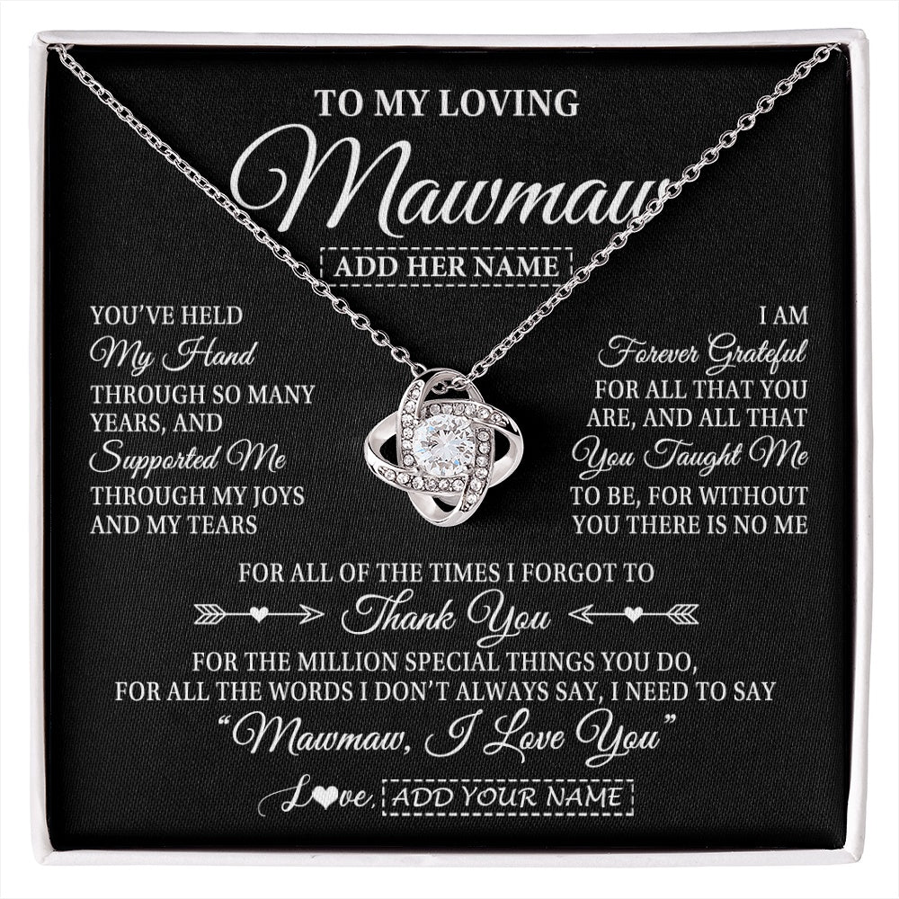 Love Knot Necklace 14K White Gold Finish | 1 | Personalized To My Loving Mawmaw Necklace From Granddaughter You've Help My Hand Mawmaw Gift From Grandson Mawmaw Birthday Mothers Day Gift Box Message Card | https://siriusteestore.