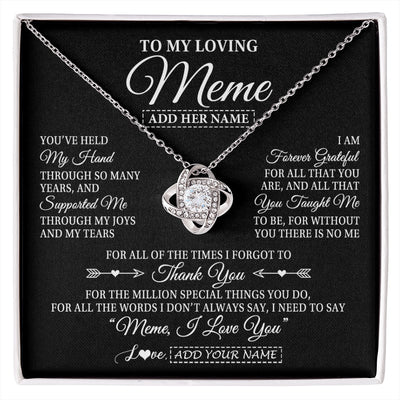 Love Knot Necklace 14K White Gold Finish | 1 | Personalized To My Loving Meme Necklace From Granddaughter You've Help My Hand Meme Gift From Grandson Meme Birthday Mothers Day Custom Gift Box Message Card | https://siriusteestore.