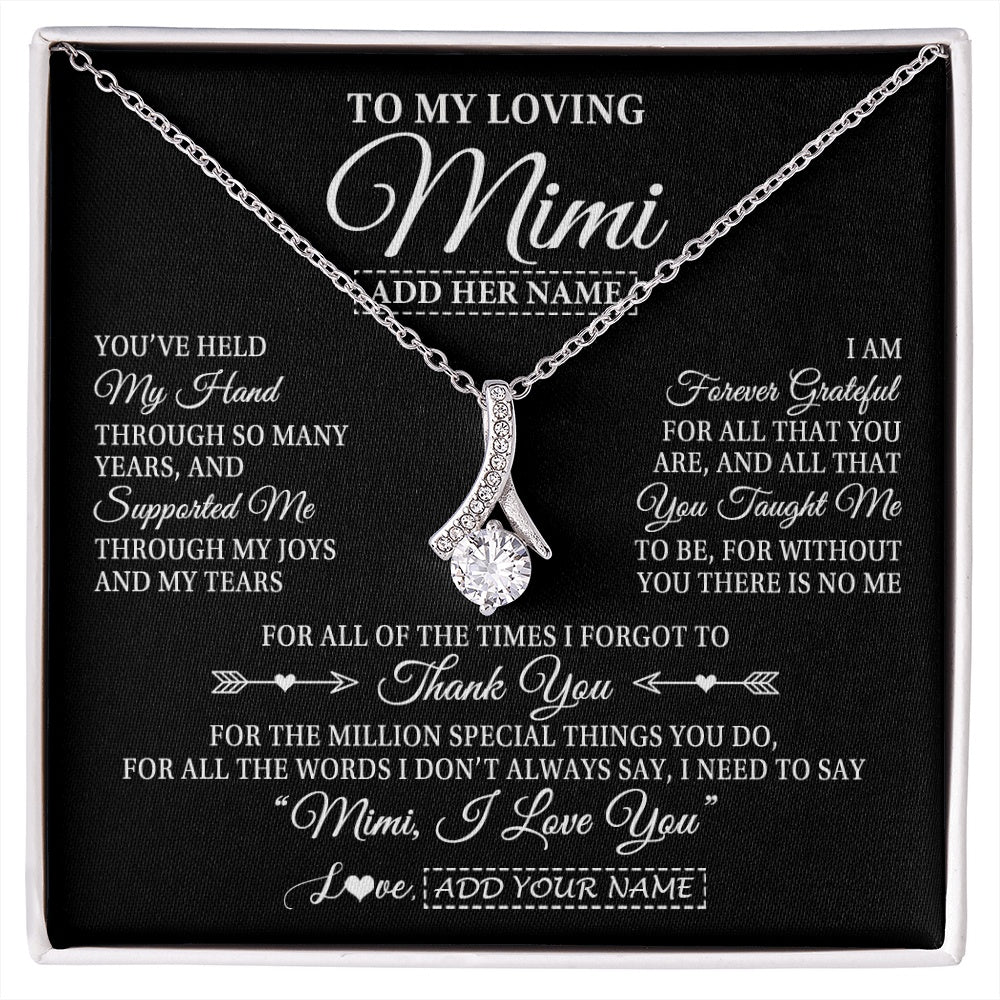 Alluring Beauty Necklace 14K White Gold Finish | 1 | Personalized To My Loving Mimi Necklace From Granddaughter You've Help My Hand Mimi Gift From Grandson Mimi Birthday Mothers Day Custom Gift Box Message Card | https://siriusteestore.