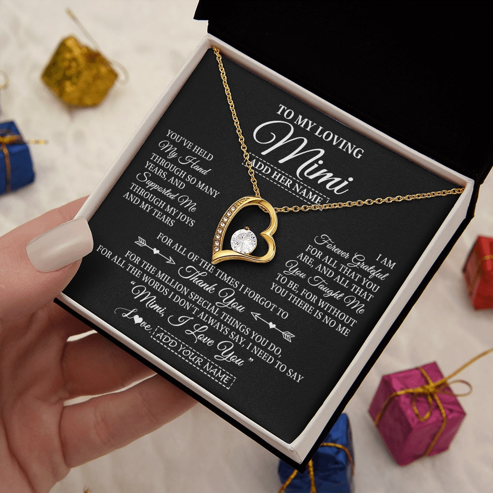 Forever Love Necklace 18K Yellow Gold Finish | 2 | Personalized To My Loving Mimi Necklace From Granddaughter You've Help My Hand Mimi Gift From Grandson Mimi Birthday Mothers Day Custom Gift Box Message Card | https://siriusteestore.
