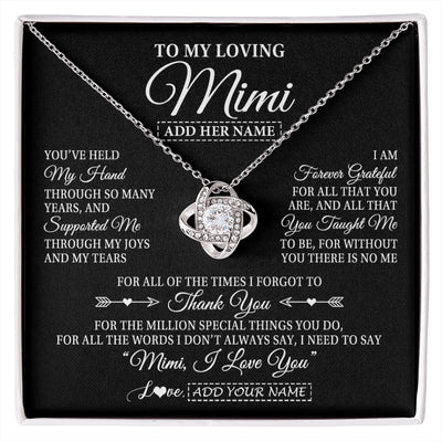 Love Knot Necklace 14K White Gold Finish | 1 | Personalized To My Loving Mimi Necklace From Granddaughter You've Help My Hand Mimi Gift From Grandson Mimi Birthday Mothers Day Custom Gift Box Message Card | https://siriusteestore.
