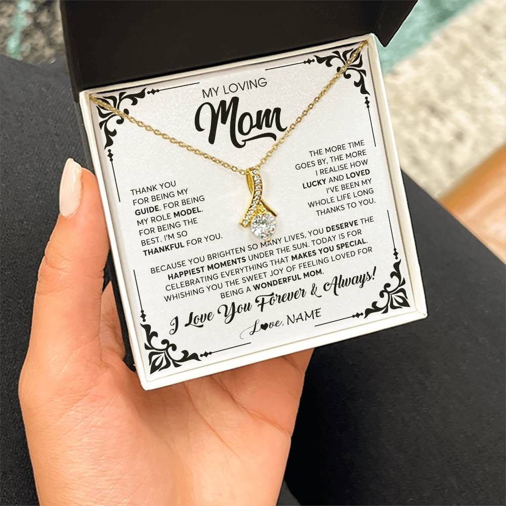 Alluring Beauty Necklace 18K Yellow Gold Finish | 2 | Personalized To My Loving Mom Necklace From Daughter Thank You For Being My Guide Mom Mothers Day Birthday Christmas Jewelry Customized Gift Box Message Card | siriusteestore