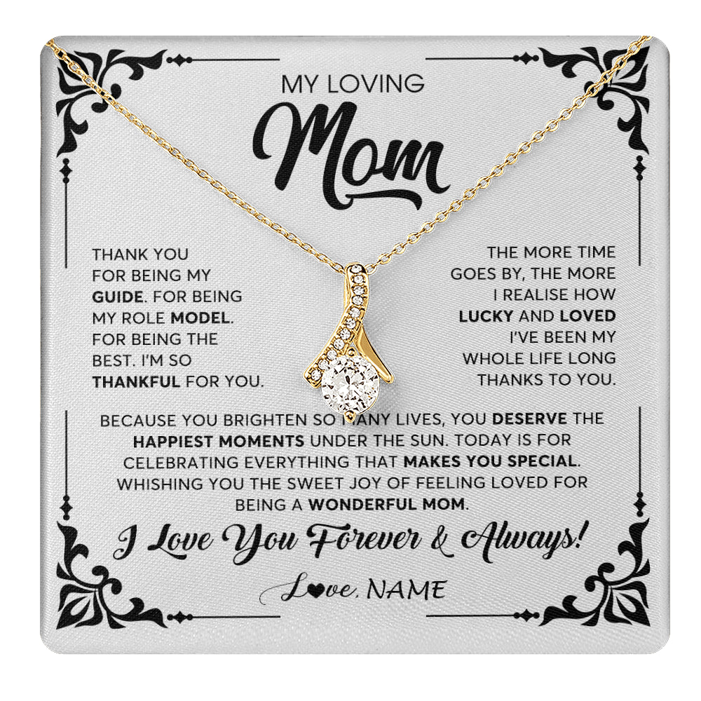 Alluring Beauty Necklace 18K Yellow Gold Finish | 1 | Personalized To My Loving Mom Necklace From Daughter Thank You For Being My Guide Mom Mothers Day Birthday Christmas Jewelry Customized Gift Box Message Card | siriusteestore