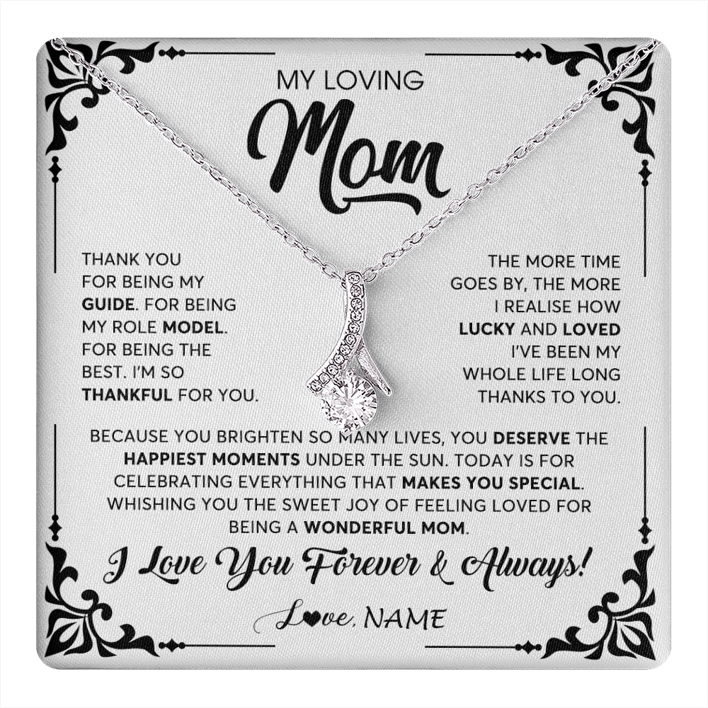 Alluring Beauty Necklace 14K White Gold Finish | 1 | Personalized To My Loving Mom Necklace From Daughter Thank You For Being My Guide Mom Mothers Day Birthday Christmas Jewelry Customized Gift Box Message Card | siriusteestore