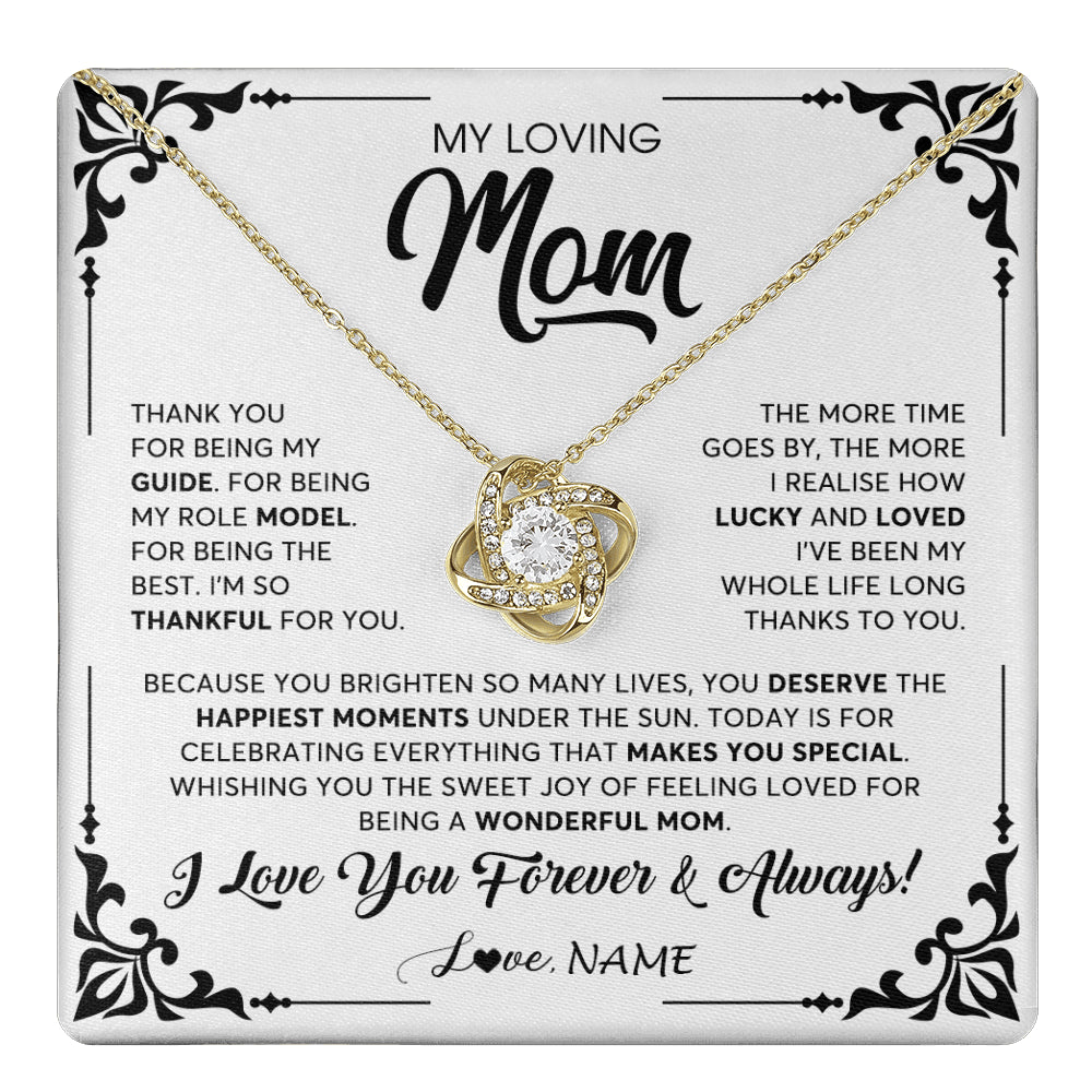 Love Knot Necklace 18K Yellow Gold Finish | 1 | Personalized To My Loving Mom Necklace From Daughter Thank You For Being My Guide Mom Mothers Day Birthday Christmas Jewelry Customized Gift Box Message Card | siriusteestore