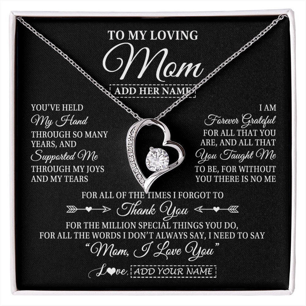 Forever Love Necklace 14K White Gold Finish | 1 | Personalized To My Loving Mom Necklace From Son You've Help My Hand Mom Gift From Daughter Mom Birthday Gifts Mothers Day Custom Gift Box Message Card | https://siriusteestore.