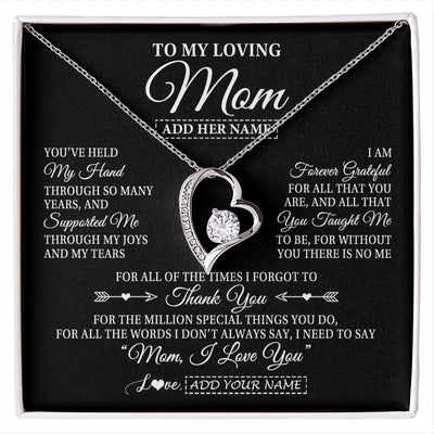 Forever Love Necklace 14K White Gold Finish | 1 | Personalized To My Loving Mom Necklace From Son You've Help My Hand Mom Gift From Daughter Mom Birthday Gifts Mothers Day Custom Gift Box Message Card | https://siriusteestore.