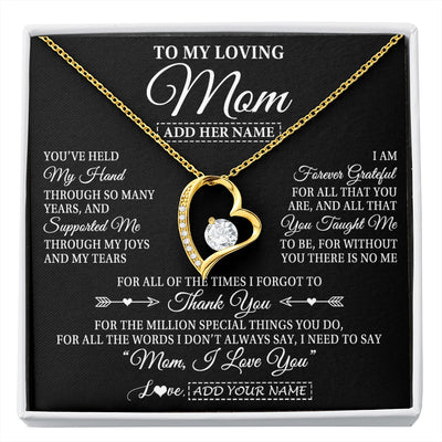 Forever Love Necklace 18K Yellow Gold Finish | 1 | Personalized To My Loving Mom Necklace From Son You've Help My Hand Mom Gift From Daughter Mom Birthday Gifts Mothers Day Custom Gift Box Message Card | https://siriusteestore.