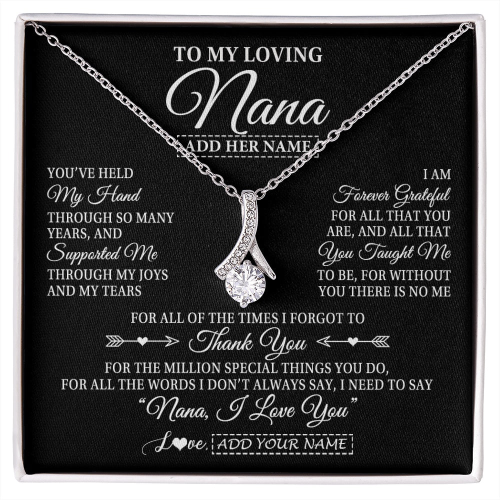 Alluring Beauty Necklace 14K White Gold Finish | 1 | Personalized To My Loving Nana Necklace From Granddaughter You've Help My Hand Nana Gift From Grandson Nana Birthday Gifts Mothers Day Gift Box Message Card | https://siriusteestore.