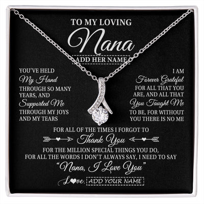 Alluring Beauty Necklace 14K White Gold Finish | 1 | Personalized To My Loving Nana Necklace From Granddaughter You've Help My Hand Nana Gift From Grandson Nana Birthday Gifts Mothers Day Gift Box Message Card | https://siriusteestore.