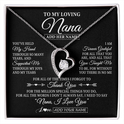 Forever Love Necklace 14K White Gold Finish | 1 | Personalized To My Loving Nana Necklace From Granddaughter You've Help My Hand Nana Gift From Grandson Nana Birthday Gifts Mothers Day Gift Box Message Card | https://siriusteestore.