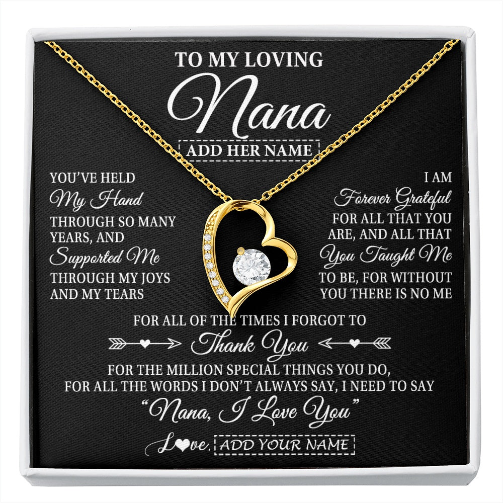 Forever Love Necklace 18K Yellow Gold Finish | 1 | Personalized To My Loving Nana Necklace From Granddaughter You've Help My Hand Nana Gift From Grandson Nana Birthday Gifts Mothers Day Gift Box Message Card | https://siriusteestore.
