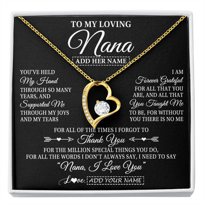 Forever Love Necklace 18K Yellow Gold Finish | 1 | Personalized To My Loving Nana Necklace From Granddaughter You've Help My Hand Nana Gift From Grandson Nana Birthday Gifts Mothers Day Gift Box Message Card | https://siriusteestore.
