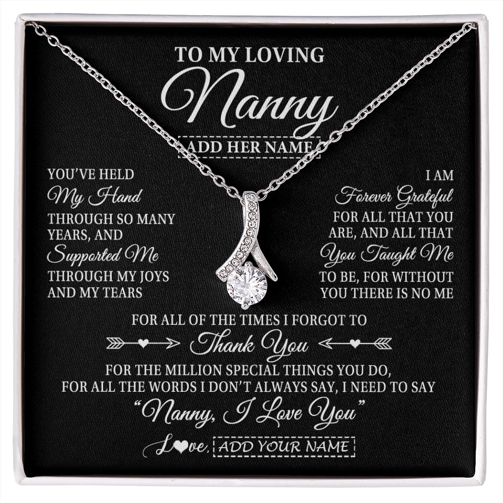 Alluring Beauty Necklace 14K White Gold Finish | 1 | Personalized To My Loving Nanny Necklace From Granddaughter You've Help My Hand Nanny Gift From Grandson Nanny Birthday Mothers Day Gift Box Message Card | https://siriusteestore.