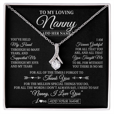 Alluring Beauty Necklace 14K White Gold Finish | 1 | Personalized To My Loving Nanny Necklace From Granddaughter You've Help My Hand Nanny Gift From Grandson Nanny Birthday Mothers Day Gift Box Message Card | https://siriusteestore.