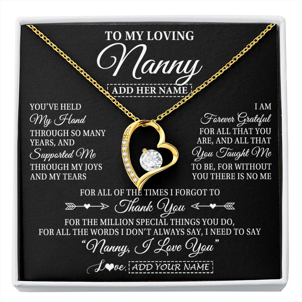 Forever Love Necklace 18K Yellow Gold Finish | 1 | Personalized To My Loving Nanny Necklace From Granddaughter You've Help My Hand Nanny Gift From Grandson Nanny Birthday Mothers Day Gift Box Message Card | https://siriusteestore.