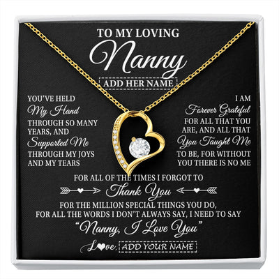 Forever Love Necklace 18K Yellow Gold Finish | 1 | Personalized To My Loving Nanny Necklace From Granddaughter You've Help My Hand Nanny Gift From Grandson Nanny Birthday Mothers Day Gift Box Message Card | https://siriusteestore.