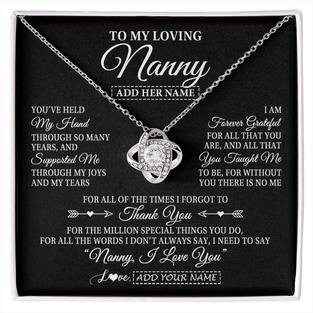 Love Knot Necklace 14K White Gold Finish | 1 | Personalized To My Loving Nanny Necklace From Granddaughter You've Help My Hand Nanny Gift From Grandson Nanny Birthday Mothers Day Gift Box Message Card | https://siriusteestore.