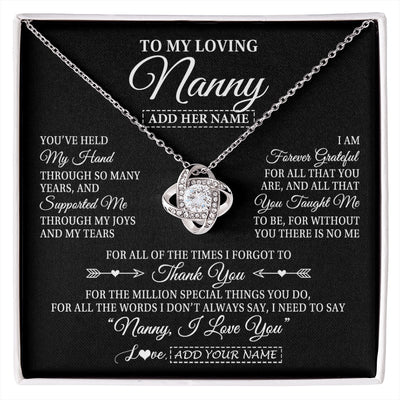 Love Knot Necklace 14K White Gold Finish | 1 | Personalized To My Loving Nanny Necklace From Granddaughter You've Help My Hand Nanny Gift From Grandson Nanny Birthday Mothers Day Gift Box Message Card | https://siriusteestore.