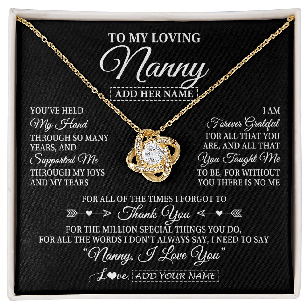 Love Knot Necklace 18K Yellow Gold Finish | 1 | Personalized To My Loving Nanny Necklace From Granddaughter You've Help My Hand Nanny Gift From Grandson Nanny Birthday Mothers Day Gift Box Message Card | https://siriusteestore.