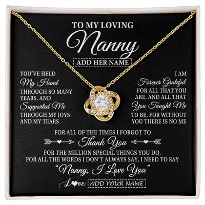 Love Knot Necklace 18K Yellow Gold Finish | 1 | Personalized To My Loving Nanny Necklace From Granddaughter You've Help My Hand Nanny Gift From Grandson Nanny Birthday Mothers Day Gift Box Message Card | https://siriusteestore.