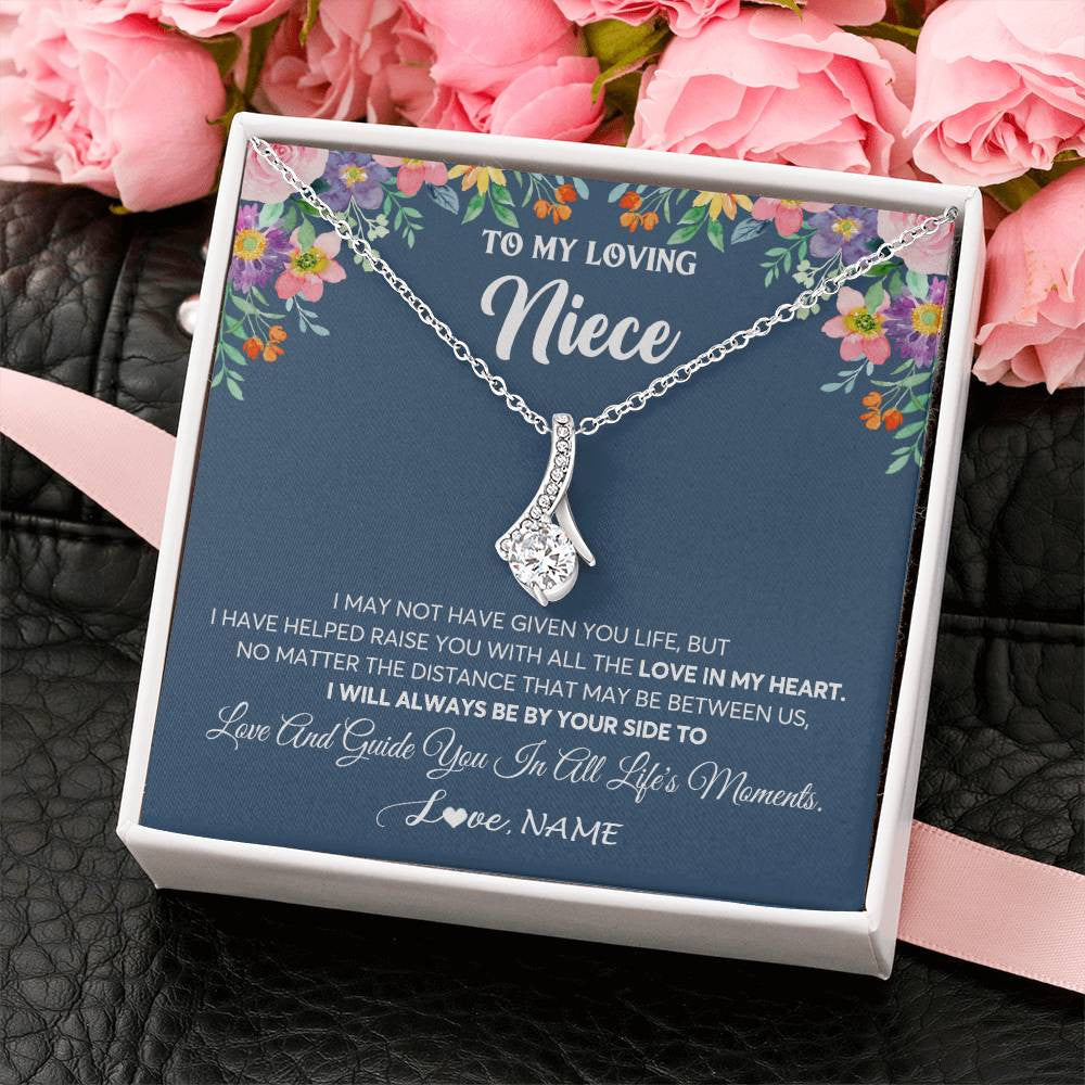 Alluring Beauty Necklace 14K White Gold Finish | 2 | Personalized To My Loving Niece Necklace From Aunt Auntie No Matter The Distance Niece Birthday Christmas Jewelry Present Customized Gift Box Message Card | siriusteestore