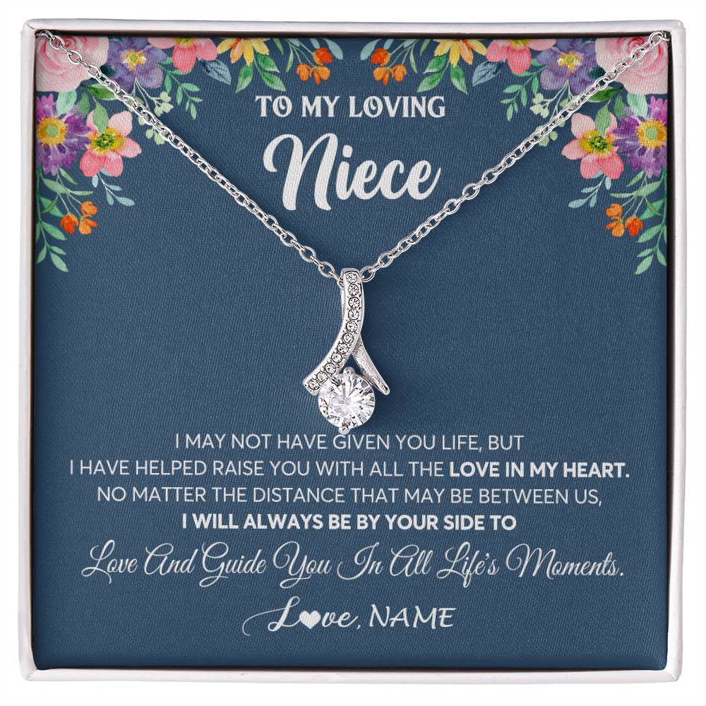 Alluring Beauty Necklace 14K White Gold Finish | 1 | Personalized To My Loving Niece Necklace From Aunt Auntie No Matter The Distance Niece Birthday Christmas Jewelry Present Customized Gift Box Message Card | siriusteestore