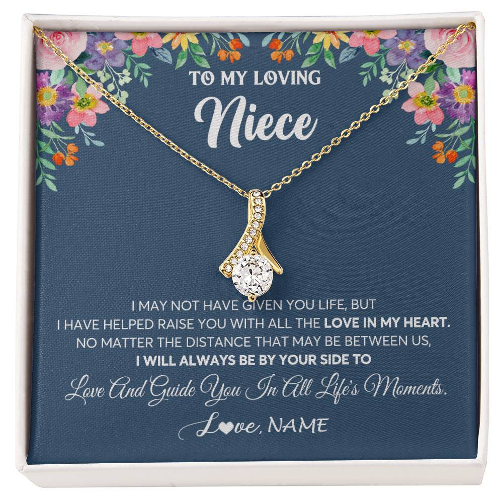 Alluring Beauty Necklace 18K Yellow Gold Finish | 1 | Personalized To My Loving Niece Necklace From Aunt Auntie No Matter The Distance Niece Birthday Christmas Jewelry Present Customized Gift Box Message Card | siriusteestore