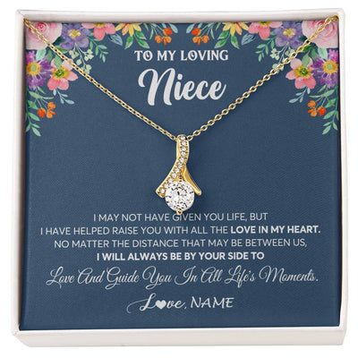 Alluring Beauty Necklace 18K Yellow Gold Finish | 1 | Personalized To My Loving Niece Necklace From Aunt Auntie No Matter The Distance Niece Birthday Christmas Jewelry Present Customized Gift Box Message Card | siriusteestore