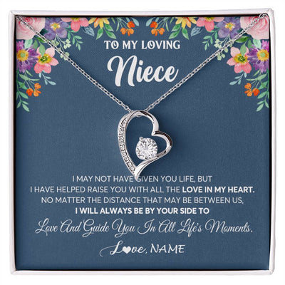 Forever Love Necklace 14K White Gold Finish | 1 | Personalized To My Loving Niece Necklace From Aunt Auntie No Matter The Distance Niece Birthday Christmas Jewelry Present Customized Gift Box Message Card | siriusteestore