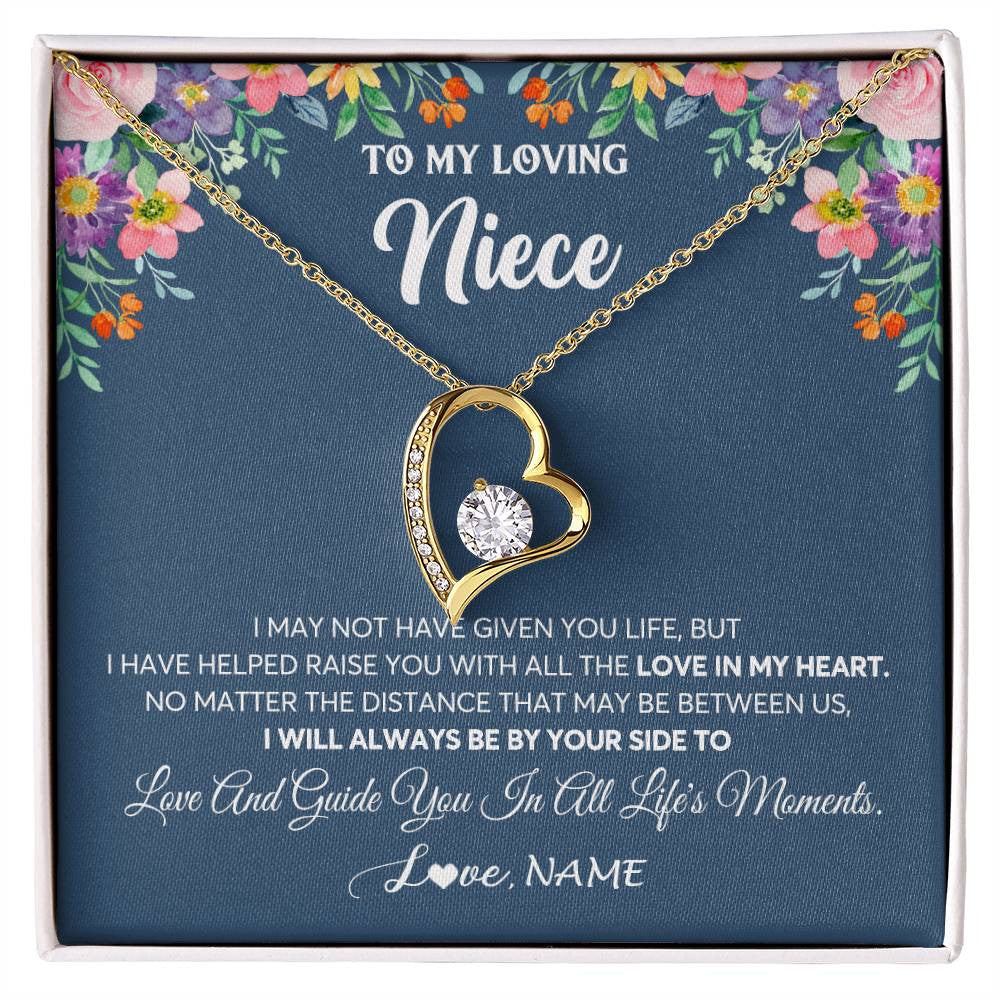 Forever Love Necklace 18K Yellow Gold Finish | 1 | Personalized To My Loving Niece Necklace From Aunt Auntie No Matter The Distance Niece Birthday Christmas Jewelry Present Customized Gift Box Message Card | siriusteestore