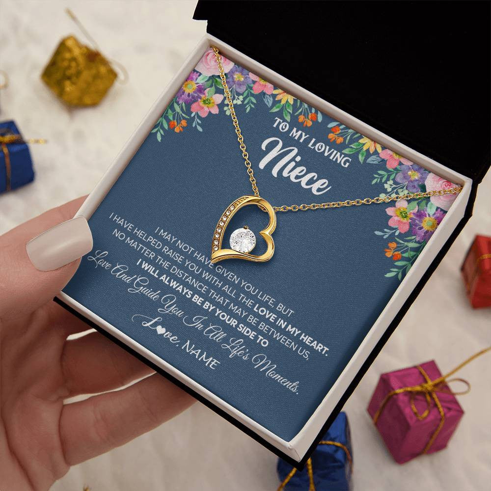Forever Love Necklace 18K Yellow Gold Finish | 2 | Personalized To My Loving Niece Necklace From Aunt Auntie No Matter The Distance Niece Birthday Christmas Jewelry Present Customized Gift Box Message Card | siriusteestore