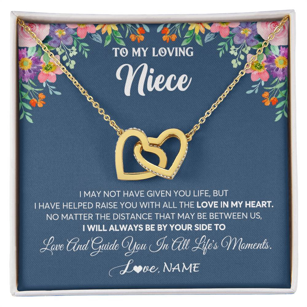 Interlocking Hearts Necklace 18K Yellow Gold Finish | 1 | Personalized To My Loving Niece Necklace From Aunt Auntie No Matter The Distance Niece Birthday Christmas Jewelry Present Customized Gift Box Message Card | siriusteestore