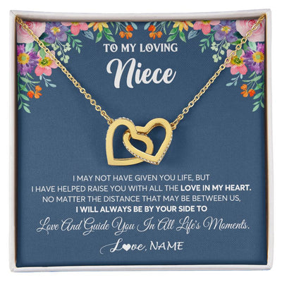 Interlocking Hearts Necklace 18K Yellow Gold Finish | 1 | Personalized To My Loving Niece Necklace From Aunt Auntie No Matter The Distance Niece Birthday Christmas Jewelry Present Customized Gift Box Message Card | siriusteestore