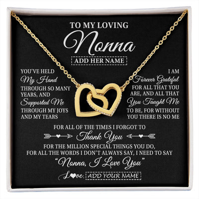 Interlocking Hearts Necklace 18K Yellow Gold Finish | 1 | Personalized To My Loving Nonna Necklace From Granddaughter You've Help My Hand Nonna Gift From Grandson Nonna Birthday Mothers Day Gift Box Message Card | https://siriusteestore.