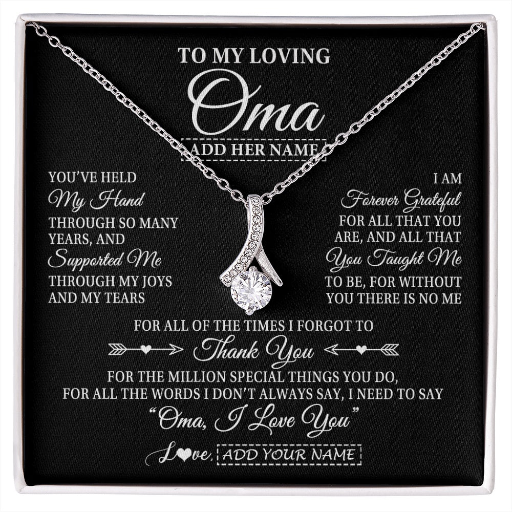Alluring Beauty Necklace 14K White Gold Finish | 1 | Personalized To My Loving Oma Necklace From Granddaughter You've Help My Hand Oma Gift From Grandson Oma Birthday Gifts Mothers Day Gift Box Message Card | https://siriusteestore.