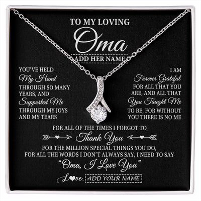 Alluring Beauty Necklace 14K White Gold Finish | 1 | Personalized To My Loving Oma Necklace From Granddaughter You've Help My Hand Oma Gift From Grandson Oma Birthday Gifts Mothers Day Gift Box Message Card | https://siriusteestore.