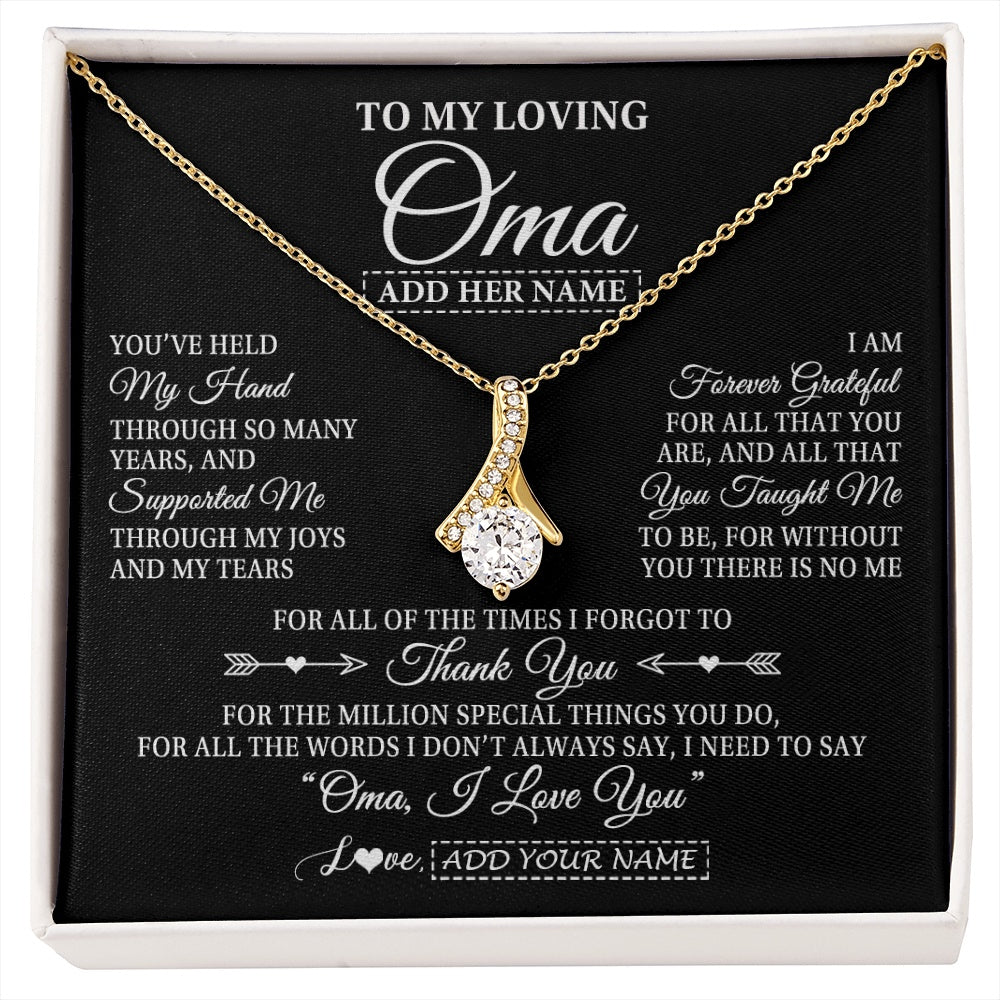 Alluring Beauty Necklace 18K Yellow Gold Finish | 1 | Personalized To My Loving Oma Necklace From Granddaughter You've Help My Hand Oma Gift From Grandson Oma Birthday Gifts Mothers Day Gift Box Message Card | https://siriusteestore.
