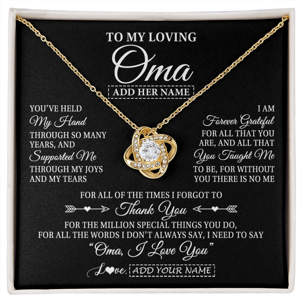 Love Knot Necklace 18K Yellow Gold Finish | 1 | Personalized To My Loving Oma Necklace From Granddaughter You've Help My Hand Oma Gift From Grandson Oma Birthday Gifts Mothers Day Gift Box Message Card | https://siriusteestore.