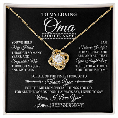 Love Knot Necklace 18K Yellow Gold Finish | 1 | Personalized To My Loving Oma Necklace From Granddaughter You've Help My Hand Oma Gift From Grandson Oma Birthday Gifts Mothers Day Gift Box Message Card | https://siriusteestore.