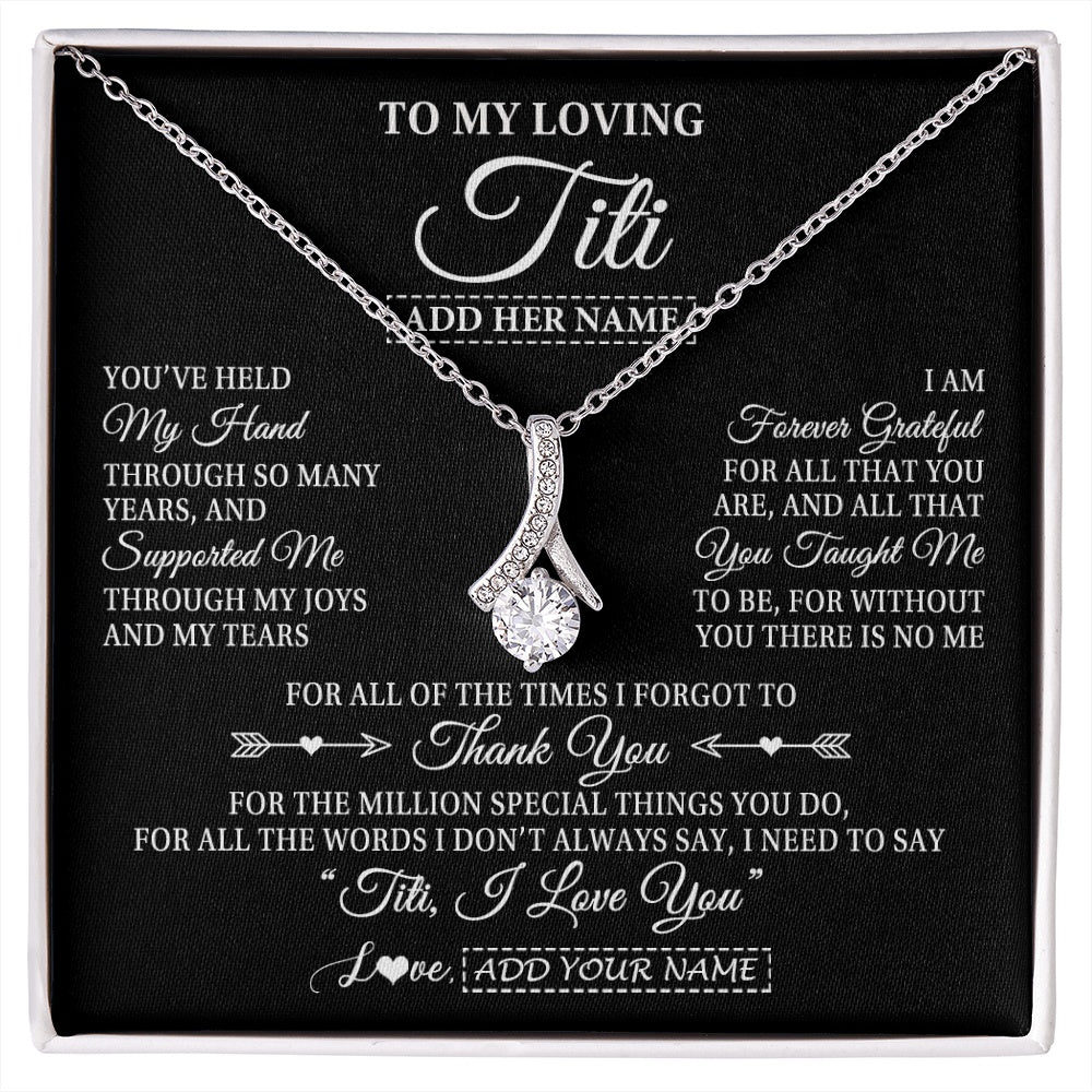 Alluring Beauty Necklace 14K White Gold Finish | 1 | Personalized To My Loving Titi Necklace From Niece You've Help My Hand Aunt Gift From Nephew Aunt Birthday Gifts Mothers Day Custom Gift Box Message Card | https://siriusteestore.
