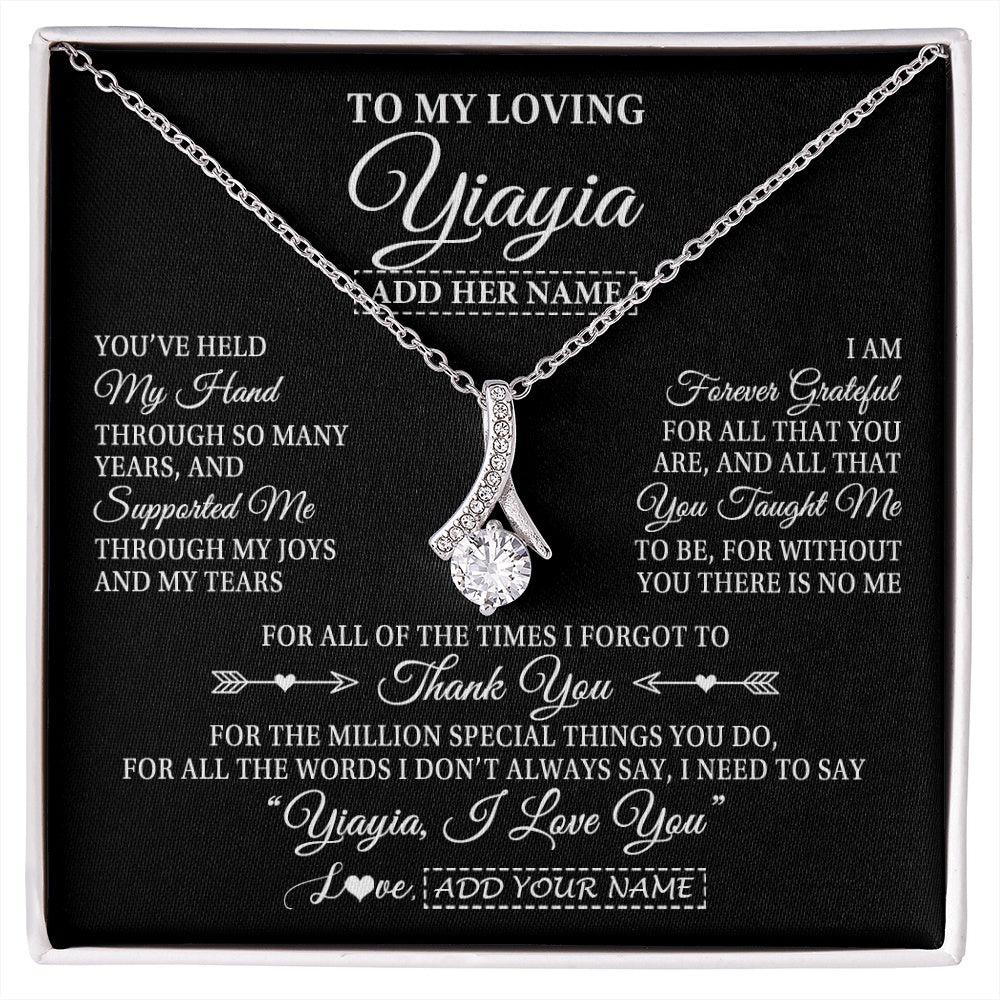 Alluring Beauty Necklace 14K White Gold Finish | 1 | Personalized To My Loving Yiayia Necklace From Granddaughter You've Help My Hand Yiayia Gift From Grandson Yiayia Birthday Mothers Day Gift Box Message Card | https://siriusteestore.