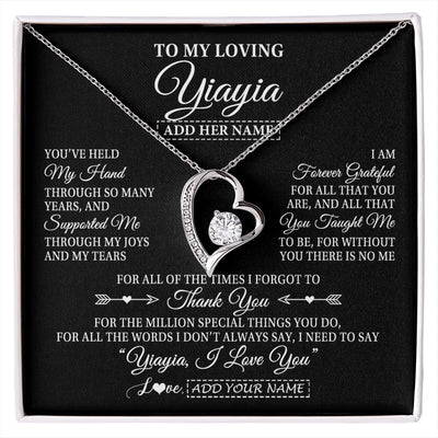 Forever Love Necklace 14K White Gold Finish | 1 | Personalized To My Loving Yiayia Necklace From Granddaughter You've Help My Hand Yiayia Gift From Grandson Yiayia Birthday Mothers Day Gift Box Message Card | https://siriusteestore.