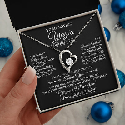 Forever Love Necklace 14K White Gold Finish | 2 | Personalized To My Loving Yiayia Necklace From Granddaughter You've Help My Hand Yiayia Gift From Grandson Yiayia Birthday Mothers Day Gift Box Message Card | https://siriusteestore.