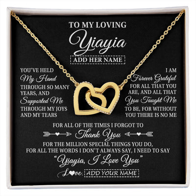 Interlocking Hearts Necklace 18K Yellow Gold Finish | 1 | Personalized To My Loving Yiayia Necklace From Granddaughter You've Help My Hand Yiayia Gift From Grandson Yiayia Birthday Mothers Day Gift Box Message Card | https://siriusteestore.