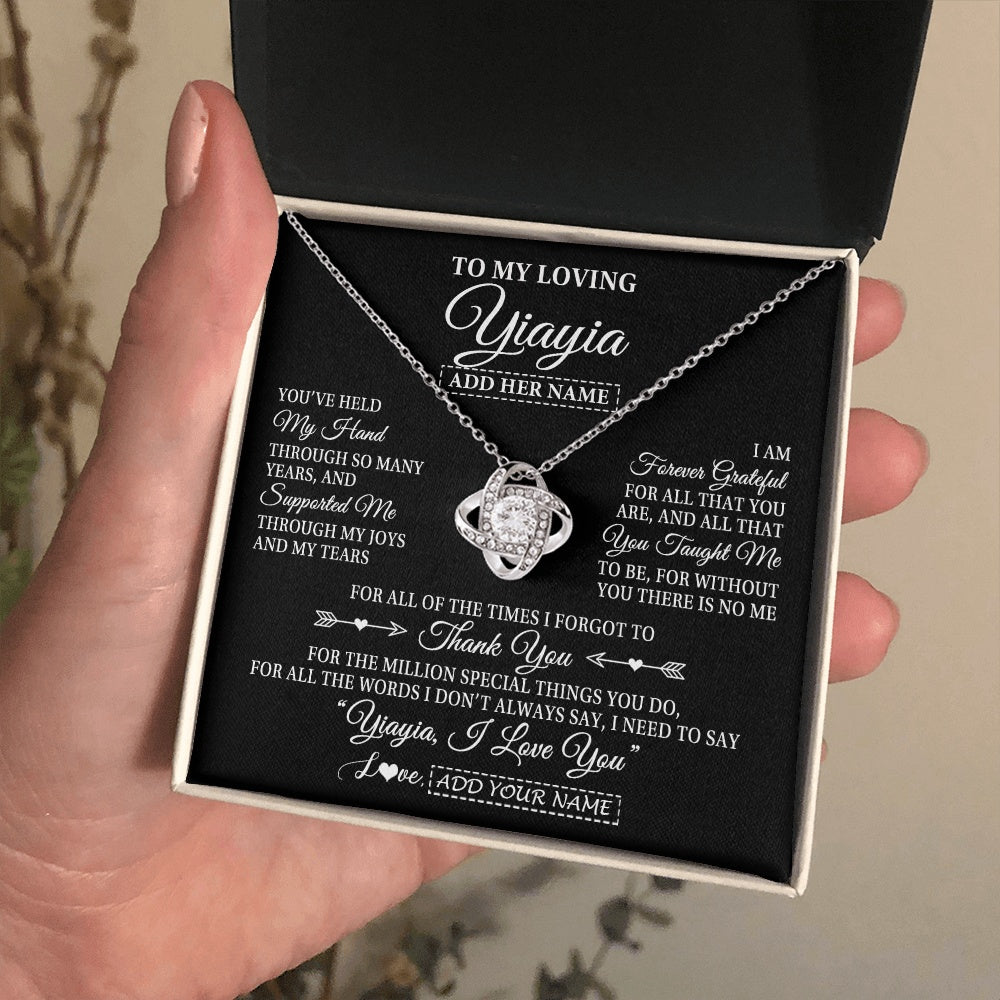 Love Knot Necklace 14K White Gold Finish | 2 | Personalized To My Loving Yiayia Necklace From Granddaughter You've Help My Hand Yiayia Gift From Grandson Yiayia Birthday Mothers Day Gift Box Message Card | https://siriusteestore.