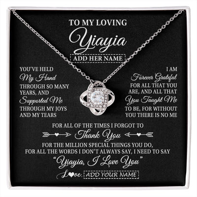 Love Knot Necklace 14K White Gold Finish | 1 | Personalized To My Loving Yiayia Necklace From Granddaughter You've Help My Hand Yiayia Gift From Grandson Yiayia Birthday Mothers Day Gift Box Message Card | https://siriusteestore.