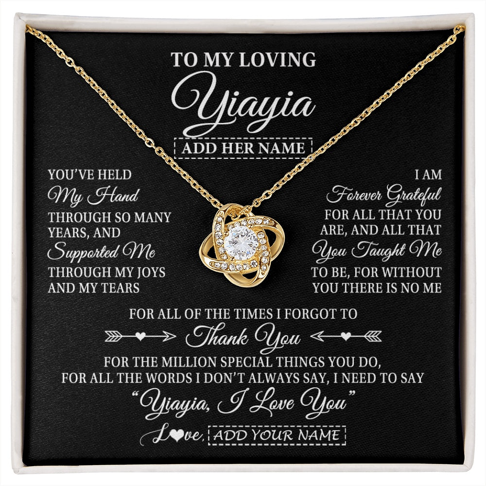 Love Knot Necklace 18K Yellow Gold Finish | 1 | Personalized To My Loving Yiayia Necklace From Granddaughter You've Help My Hand Yiayia Gift From Grandson Yiayia Birthday Mothers Day Gift Box Message Card | https://siriusteestore.
